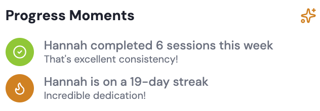 Progress moments: completed 6 sessions this week, and on a 19-day streak.